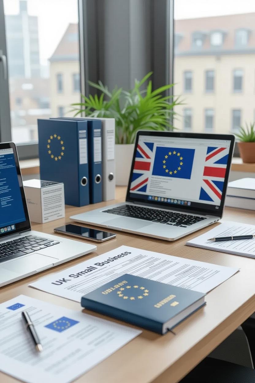 Post-Brexit EU-UK trade documentation showing ATA Carnet, VAT forms and CE marking certificates for small business compliance