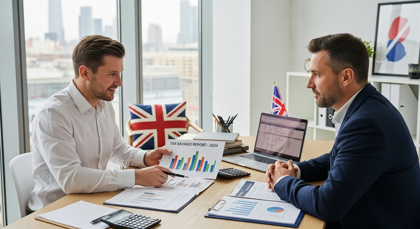 Accountant advising a business owner in the UK about the choice between dividend or salary.